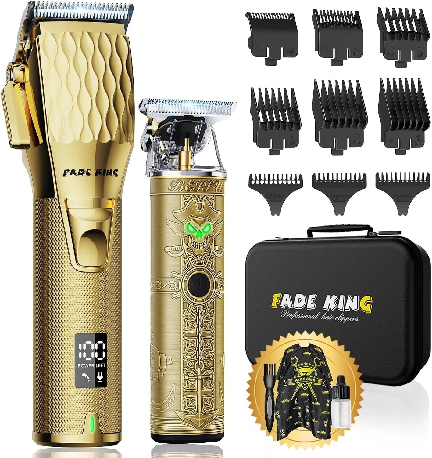 Professional Hair Clippers Men Cordless Barber Trimmer Gold Zinc Alloy