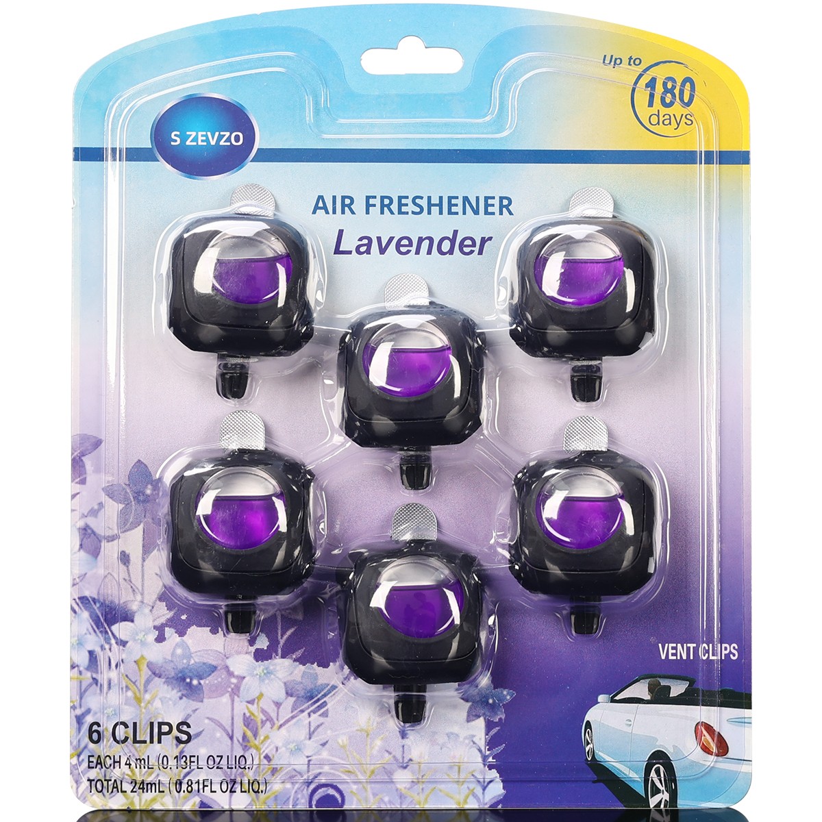 6x Lavender Scent Car Air Freshener Vent Clip Car Freshener Vent Clips 4ml/pc