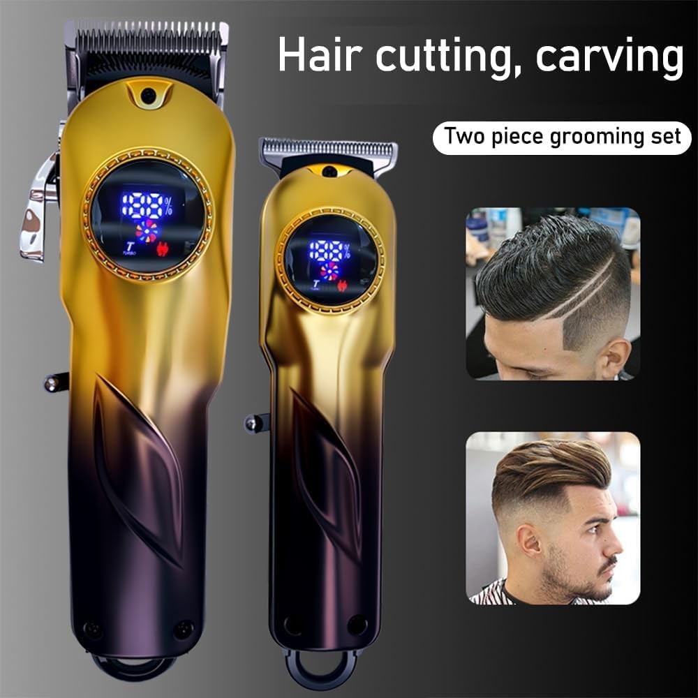 Pro Hair Clippers for Men, Cordless Trimmer Set, LCD Display