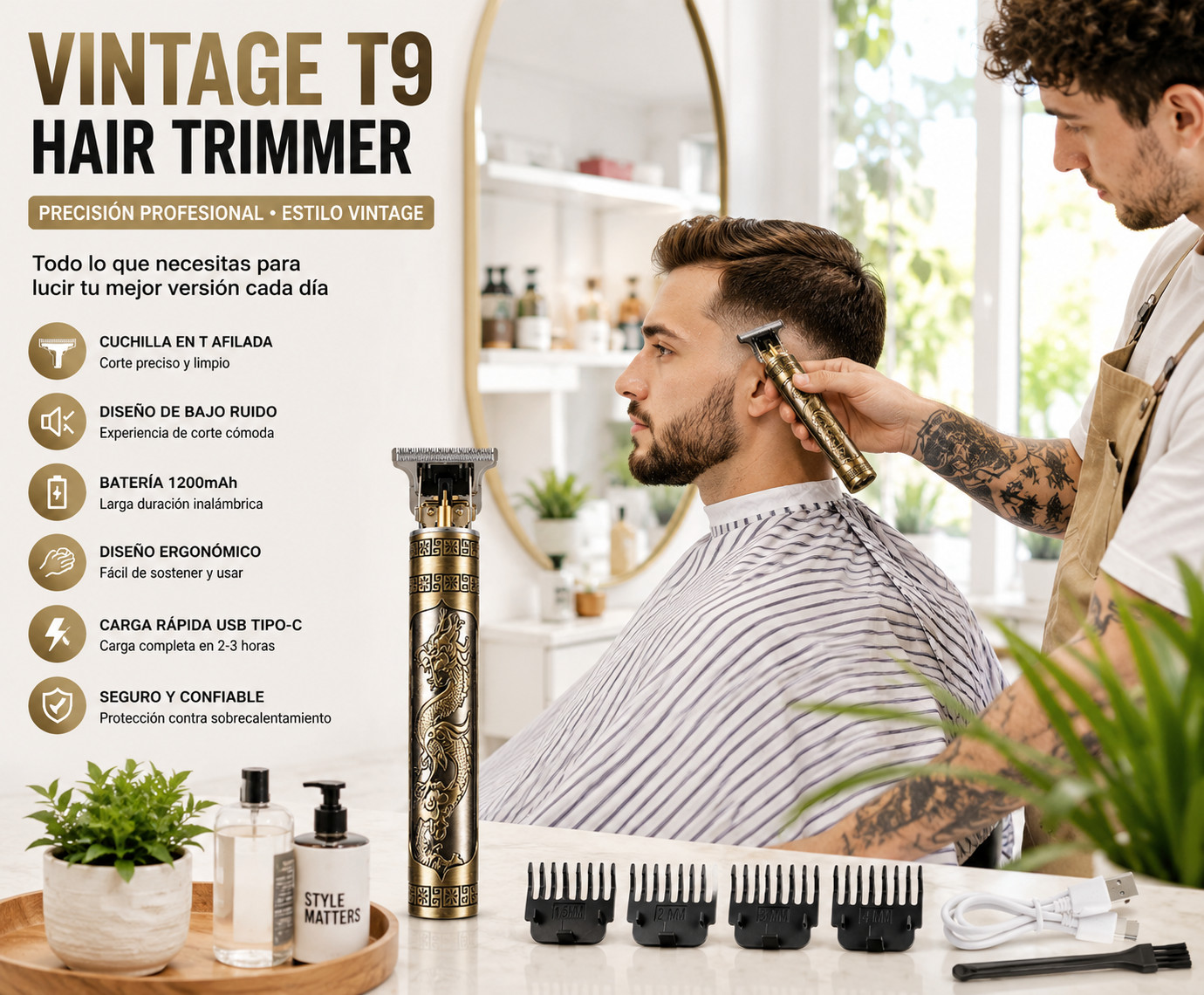 Vintage T9 Barbeador Dragon Beard Hair Trimmer Cutter Machine for Men