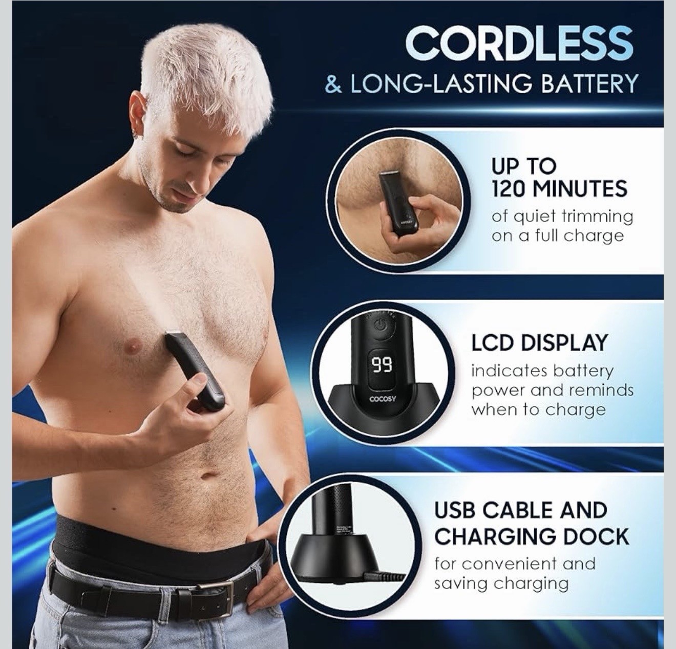 Body Hair Trimmer for Men – Ball Trimmer, Ceramic Blade, Waterproof Electric