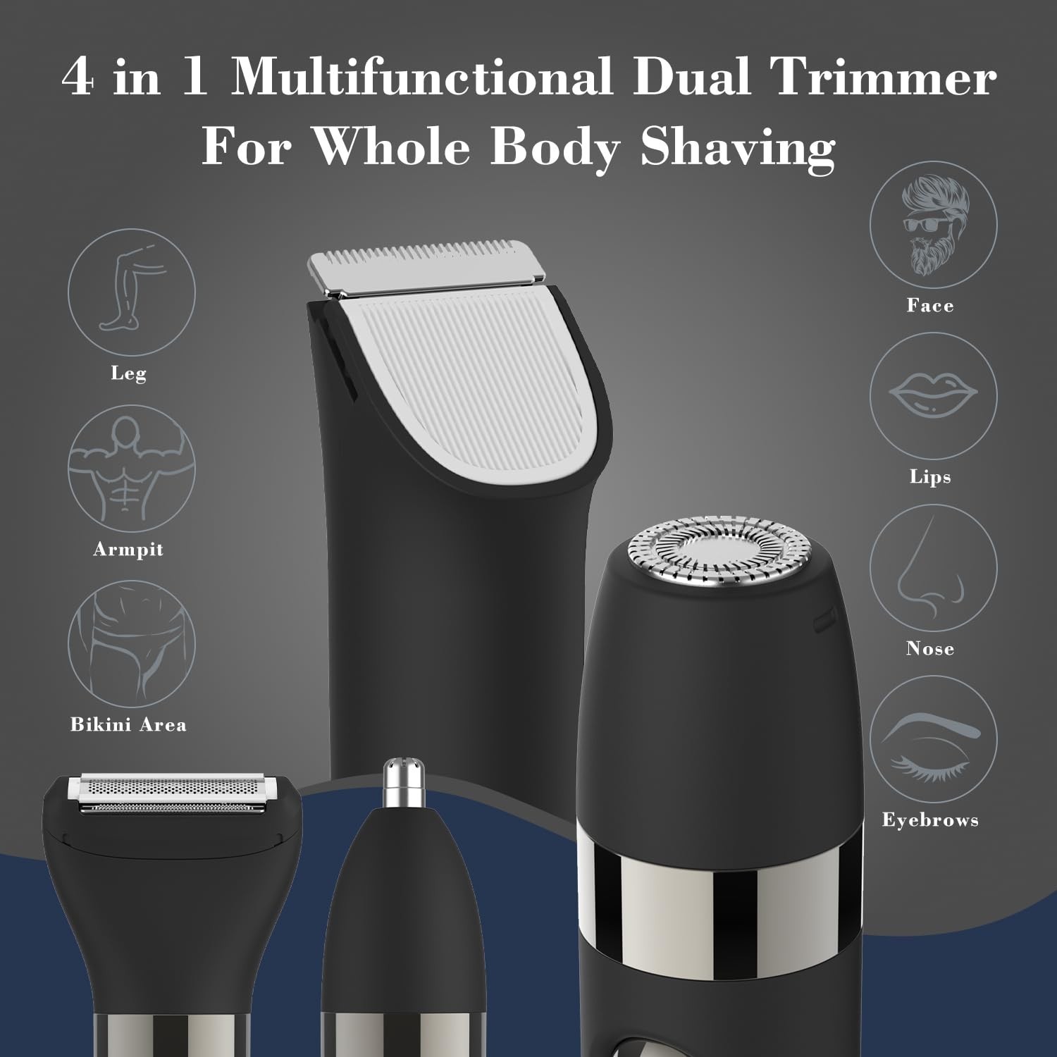 4-in-1 Waterproof Body Hair Trimmer & Groomer for Men, Rechargeable Electric Sha