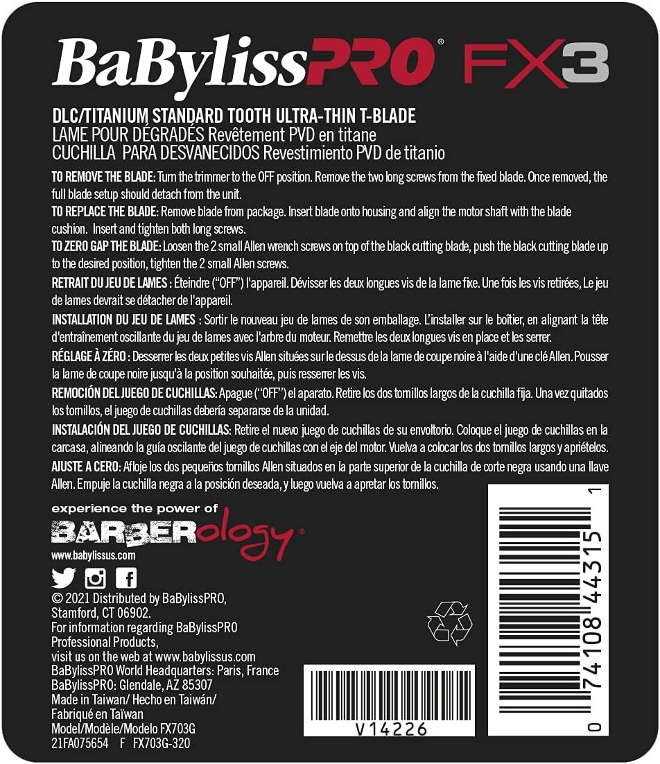BaBylissPRO Replacement DLC/Titanium Ultra-Thin Standard-Tooth T-Blade for FX3