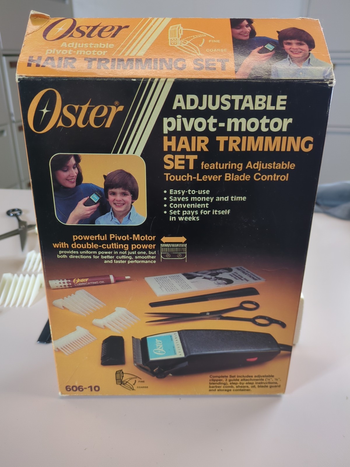 Vintage OSTER Pivot Motor Adjustable Hair Trimming Set Model 606-10 & Box