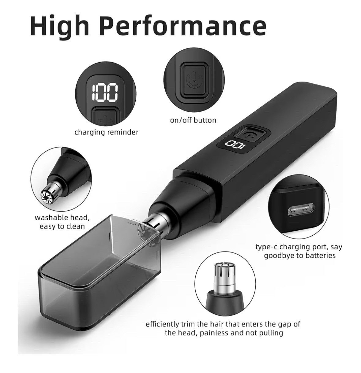 New Professional Painless USB Rechargeable Rotating Hair Trimmer for Ears & Nose