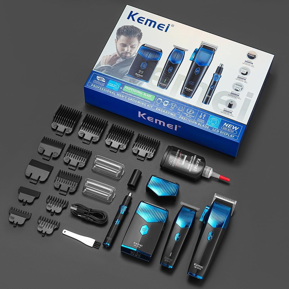 Kemei Clippers and Trimmers Set,Professional Hair Clippers for Men,Mens Cordless