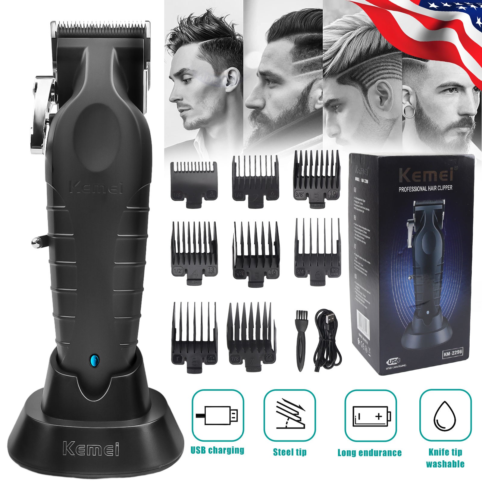 Kemei-2296 Cordless Electric Hair Trimmer Clipper Professional Cutting Machine