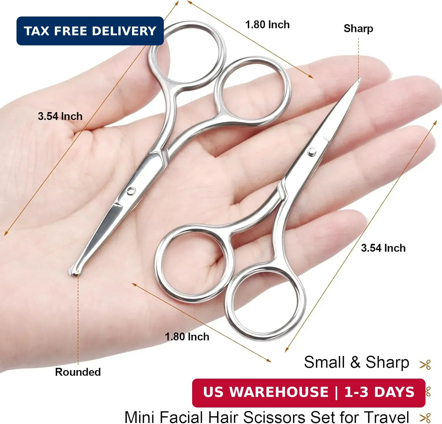 2Pcs Facial Hair Small Grooming Scissors For Men & Women – Eyebrow, Nose Hair, M