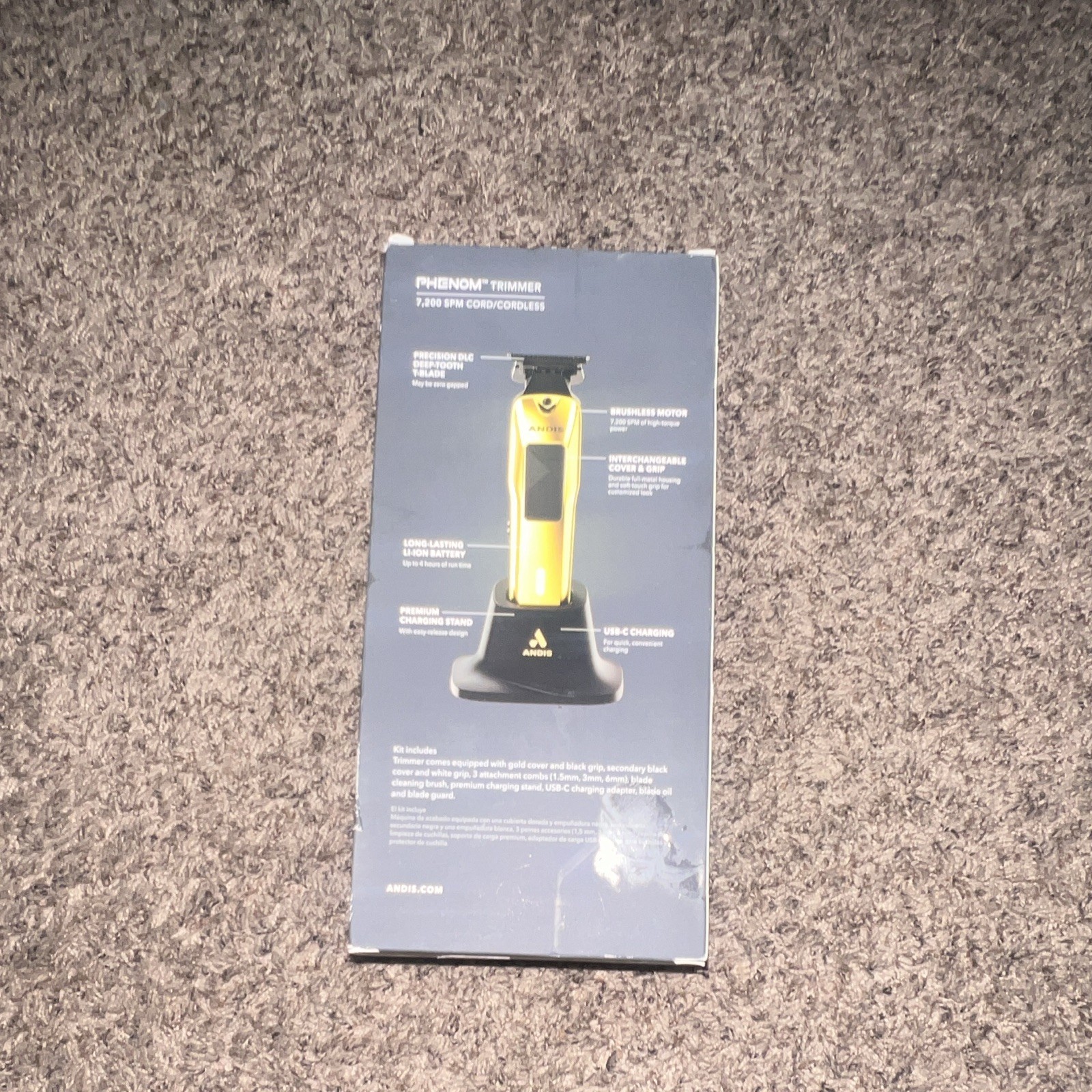 Andis Phenom Trimmer Gold/Black Cordless USB Rechargeable T-Blade 562310