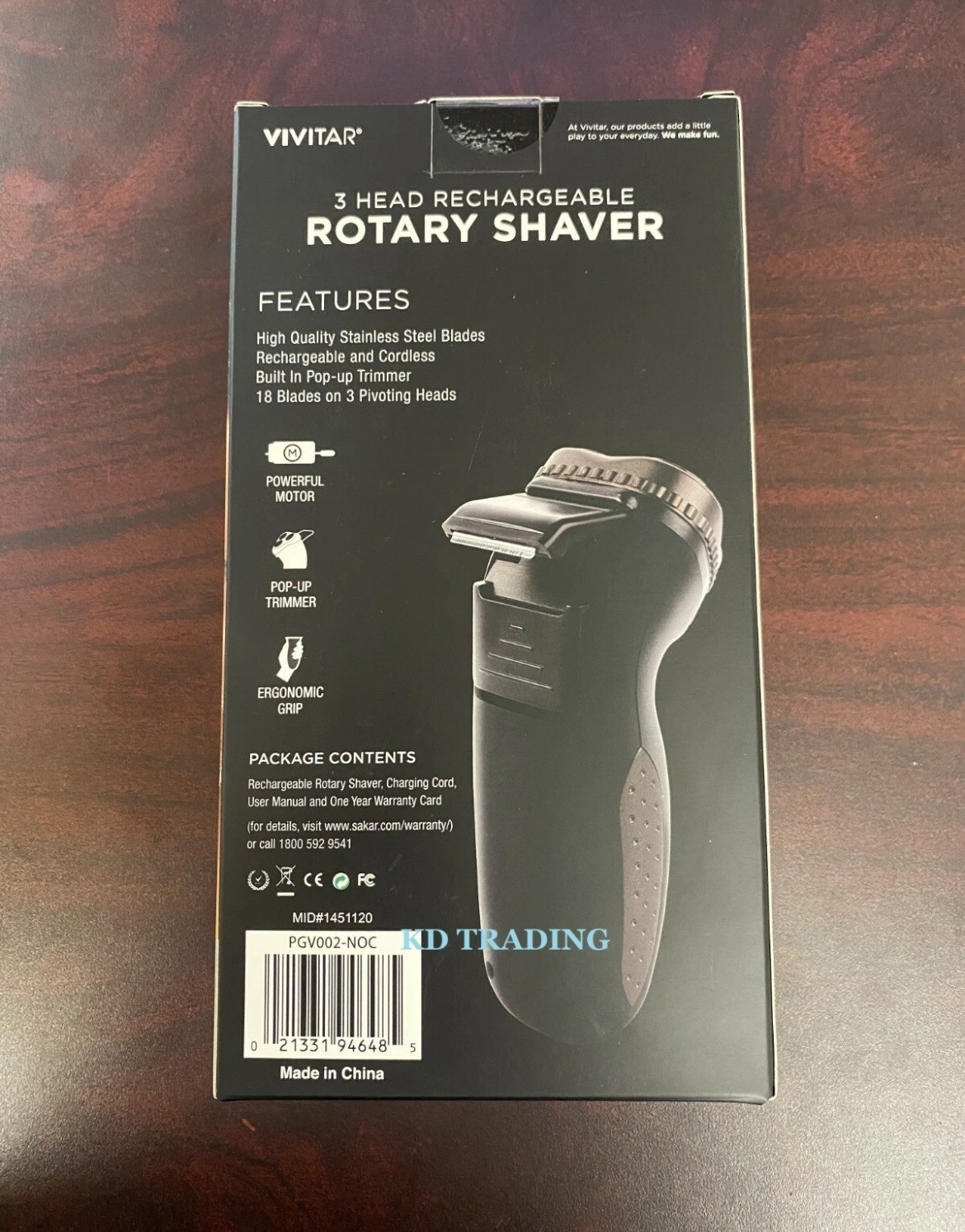 VIVITAR Beard Hair RECHARGEABLE 3-HEAD ROTARY Smooth SHAVER w/ POP-UP TRIMMER