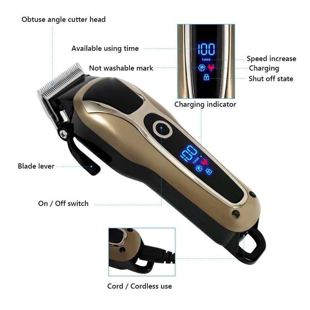 Professional Cordless Hair Clipper for Men Hair Beard Trimmer Quiet Home Barber