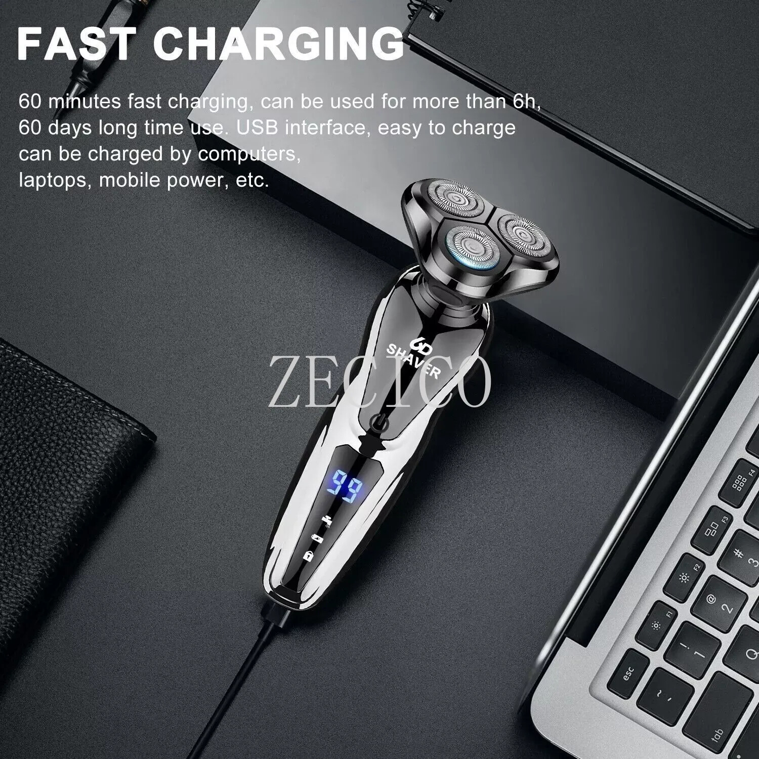 Men’s Electric Shaver 3D Electric Shavers for Male IPX7 Rotary Cordless Wet/Dry