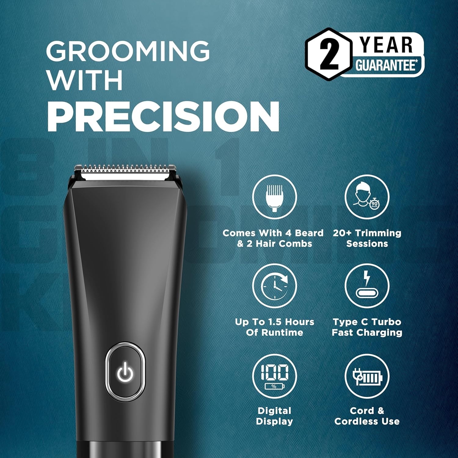 Havells 8-in-1 Digital Grooming Kit, Type-C, No Nicks & Cuts, Beard & Hair Trim