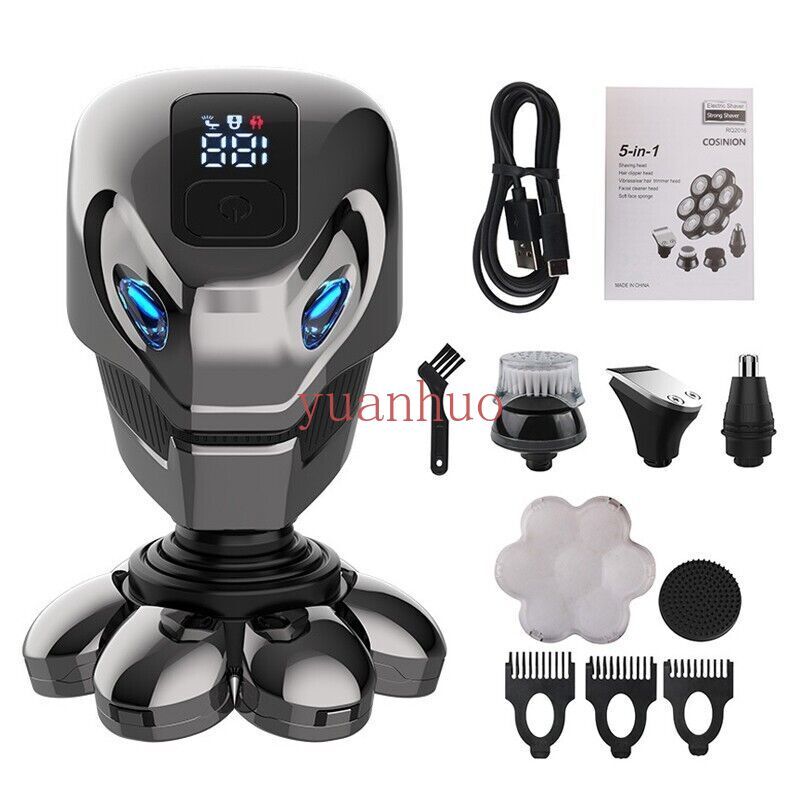 7D 5-in-1 Bald Head Hairs Remover Shaver Razor Smooth Skull Cordless Wet Dry US