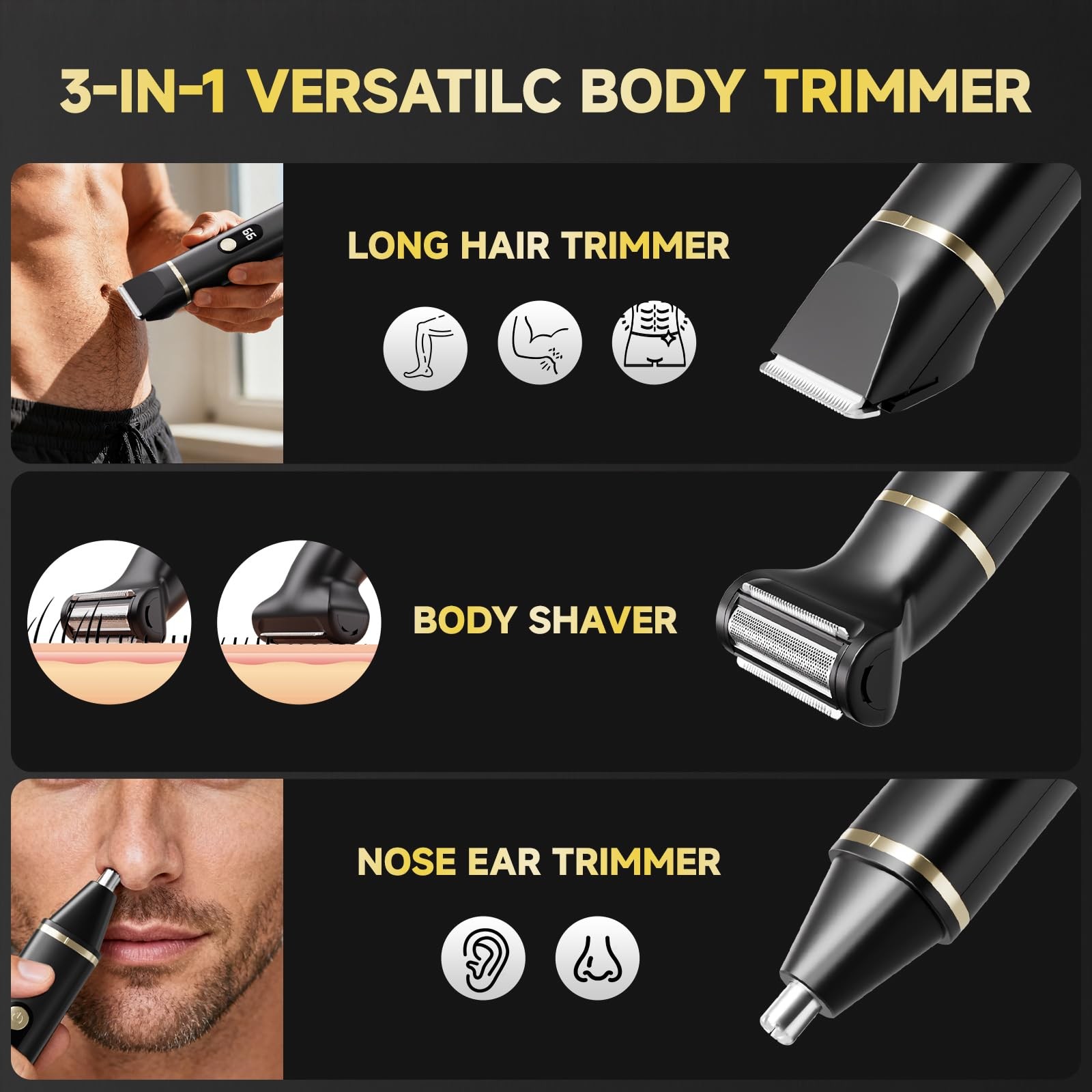 Beard Trimmer for Men, IPX7 Waterproof Body Hair Trimmer Electric Razor Shave…