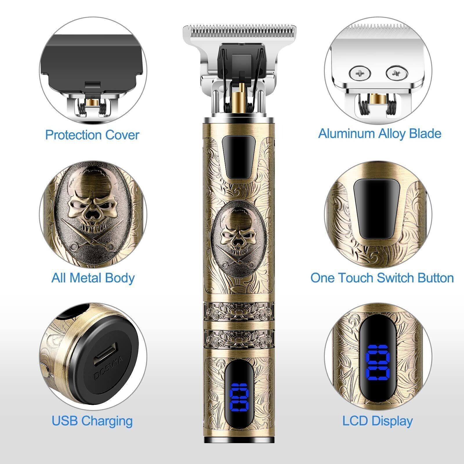 Professional Skull lcd Hair Trimmer Clippers Cutting Cordless Barber Shaver Hair