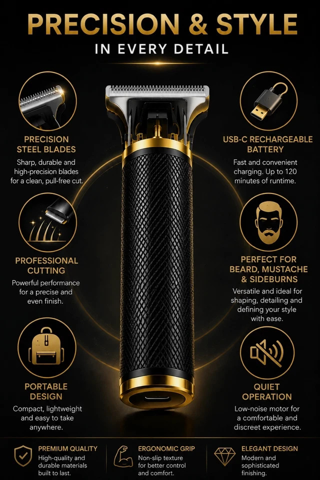Vintage T9 Barbeador Black Gold Beard Hair Trimmer Cutter Machine for Men