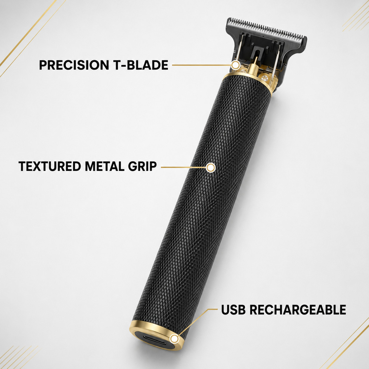 Vintage T9 Black Gold Beard Hair Trimmer USB Rechargeable Clipper Men Kit
