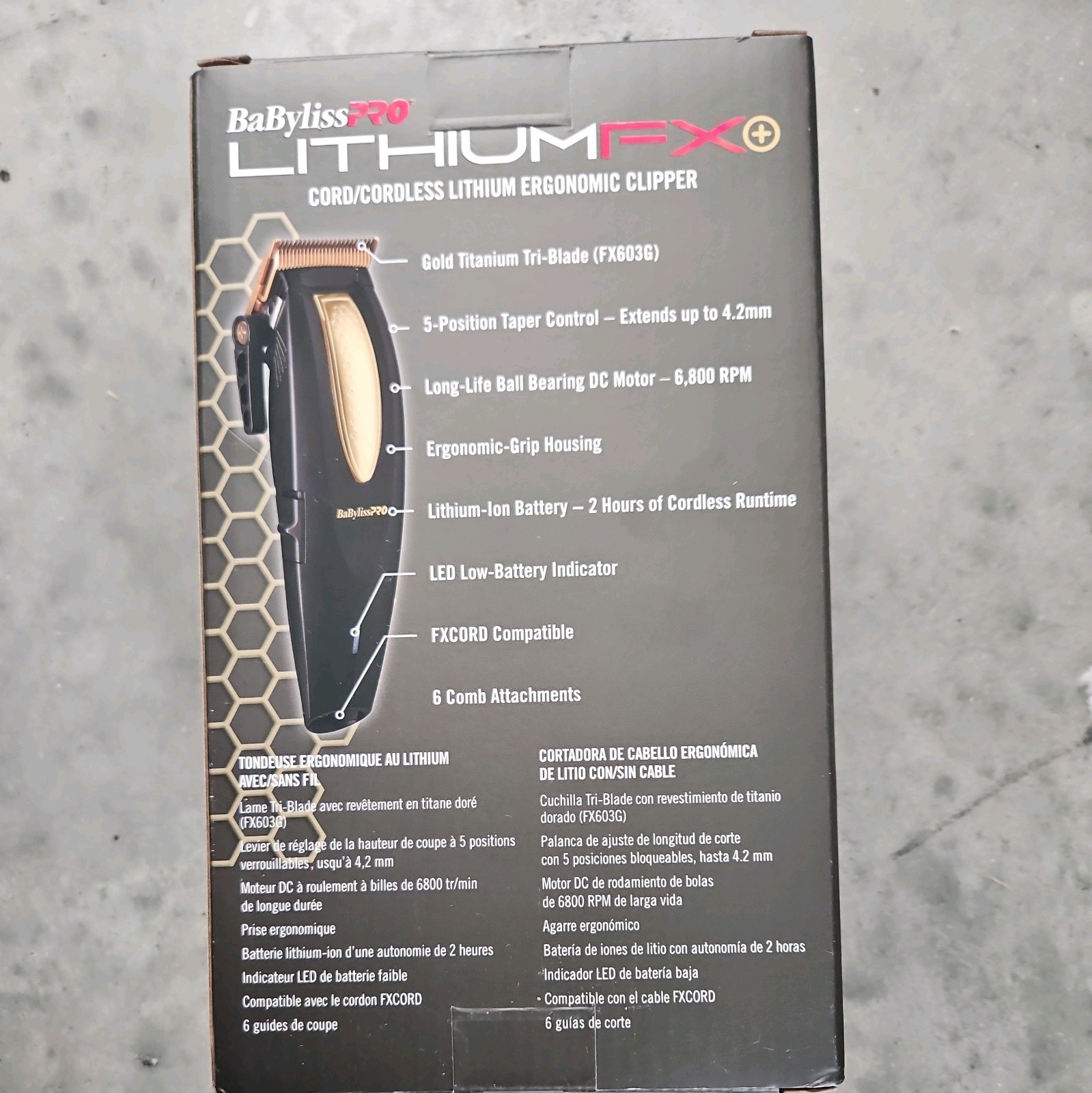 BaByliss PRO LithiumFX+ Cordless Lithium Ergonomic Black & Gold Clipper FX673