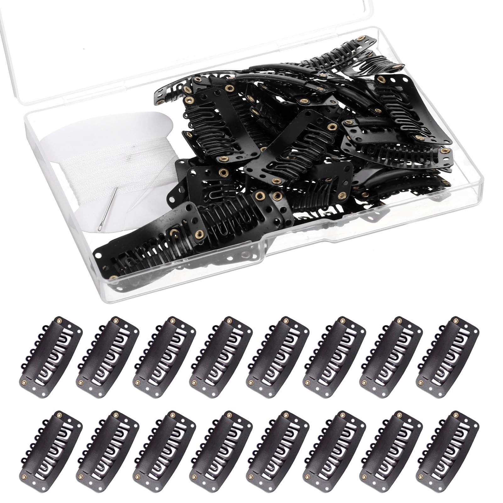 Hair Extension Clips, 30 Pcs 32mm 6-Teeth Wig 1 Count (Pack of 31), Black