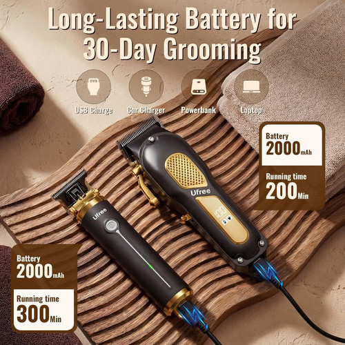 Ufree Professional Cordless Clippers and Trimmers Set for Men Black Gold