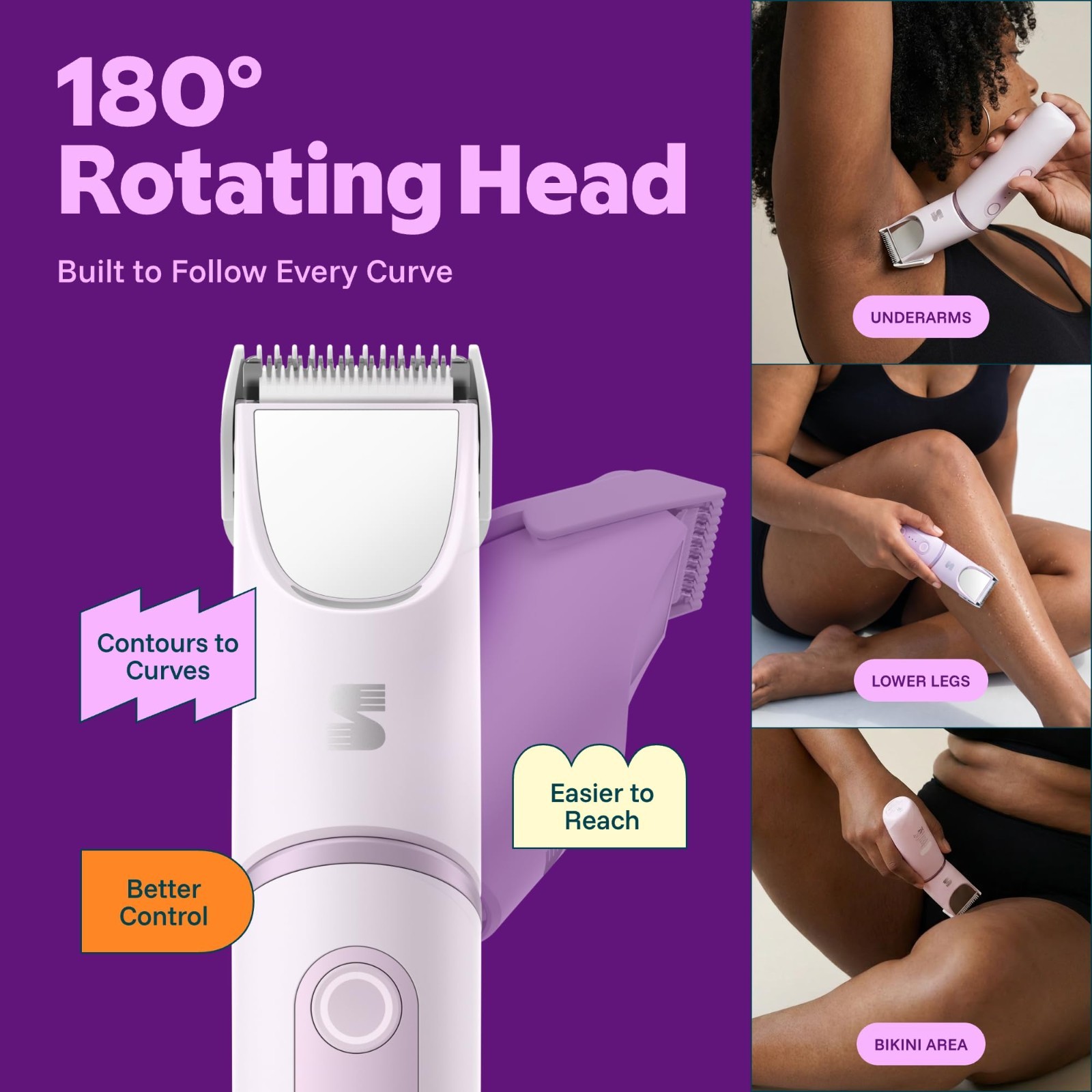 2-in-1 Electric Bikini Trimmer for Women, 180° Rotating Head, Ceramic Blade, IPX