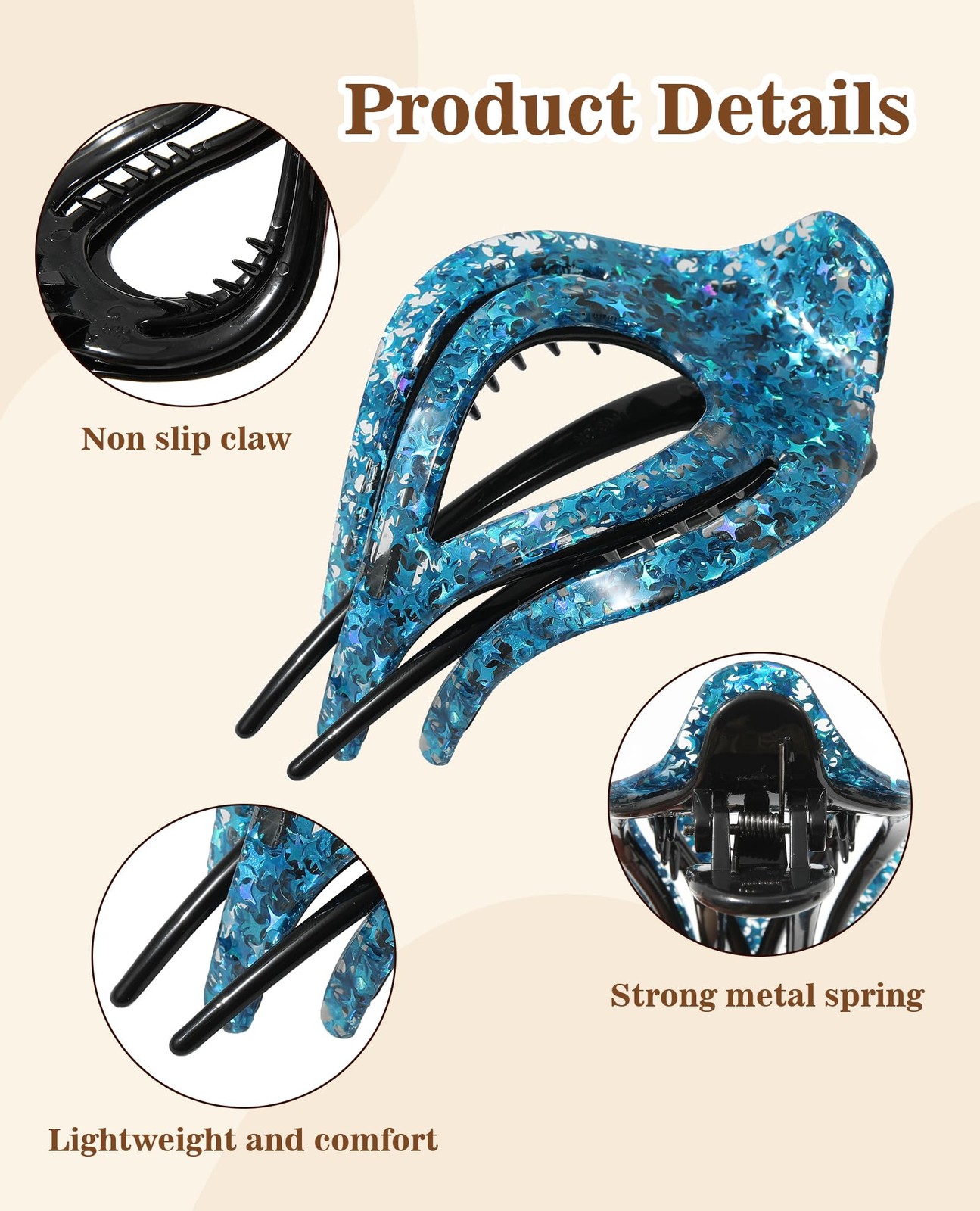 French Concord Curved Hair Medium, 3.9″, Shiny(Silver/Green/Blue/Rose red)