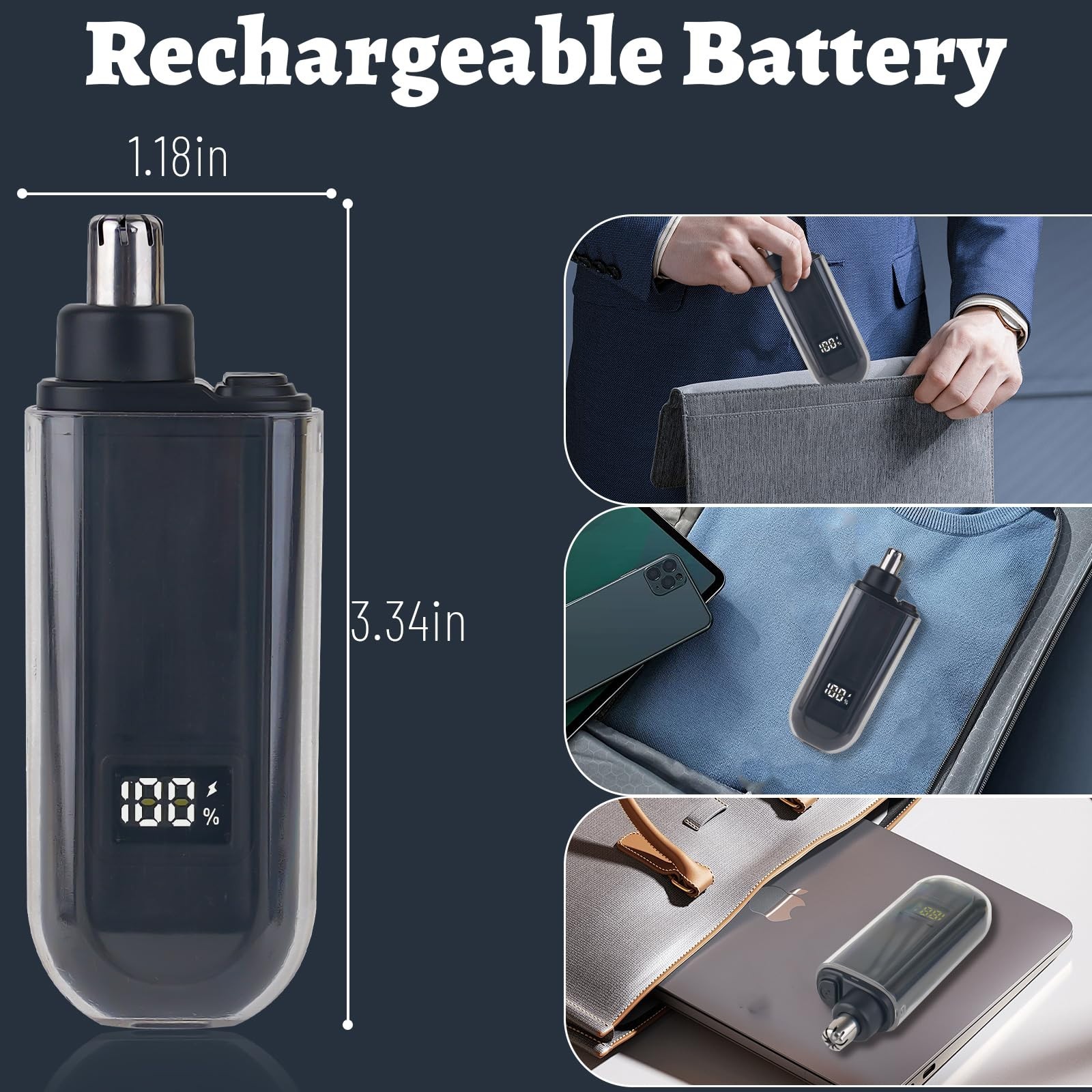 Nose Ear Hair Trimmer for Men – USB C Rechargeable Portable Fast Charge, Compact