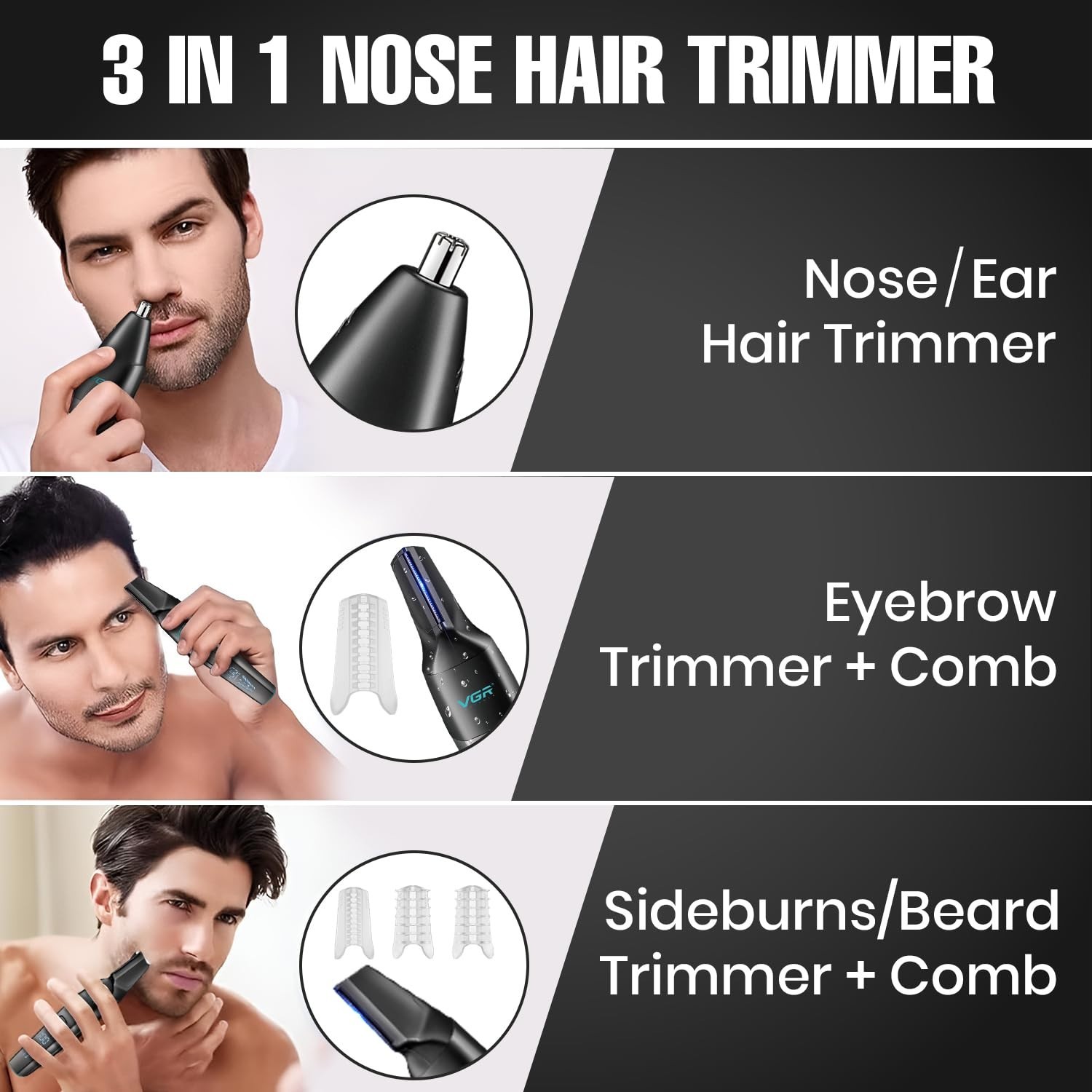 VGR V-603 waterproof trimmer with Type-C charging, LED display, dual-speed