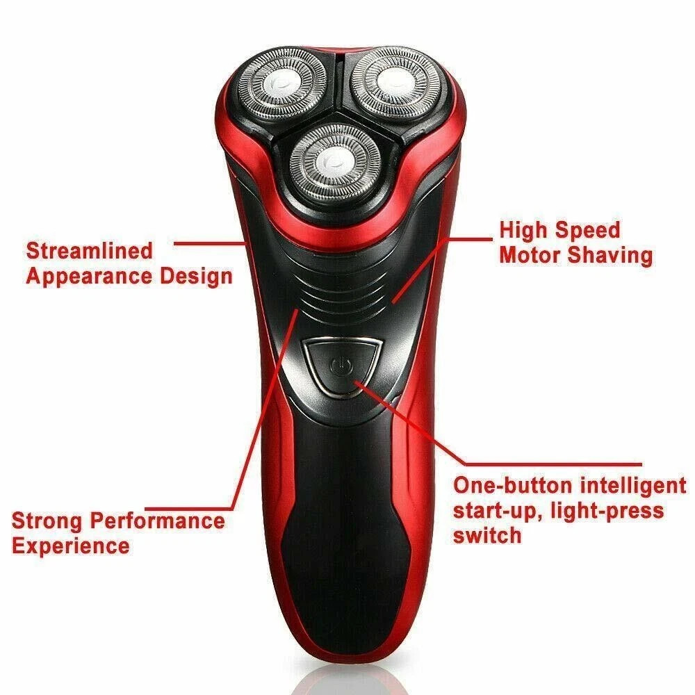 Cordless Wet & Dry Rotary Shaver for Men – 3D Floating Heads & Pop-Up Trimmer