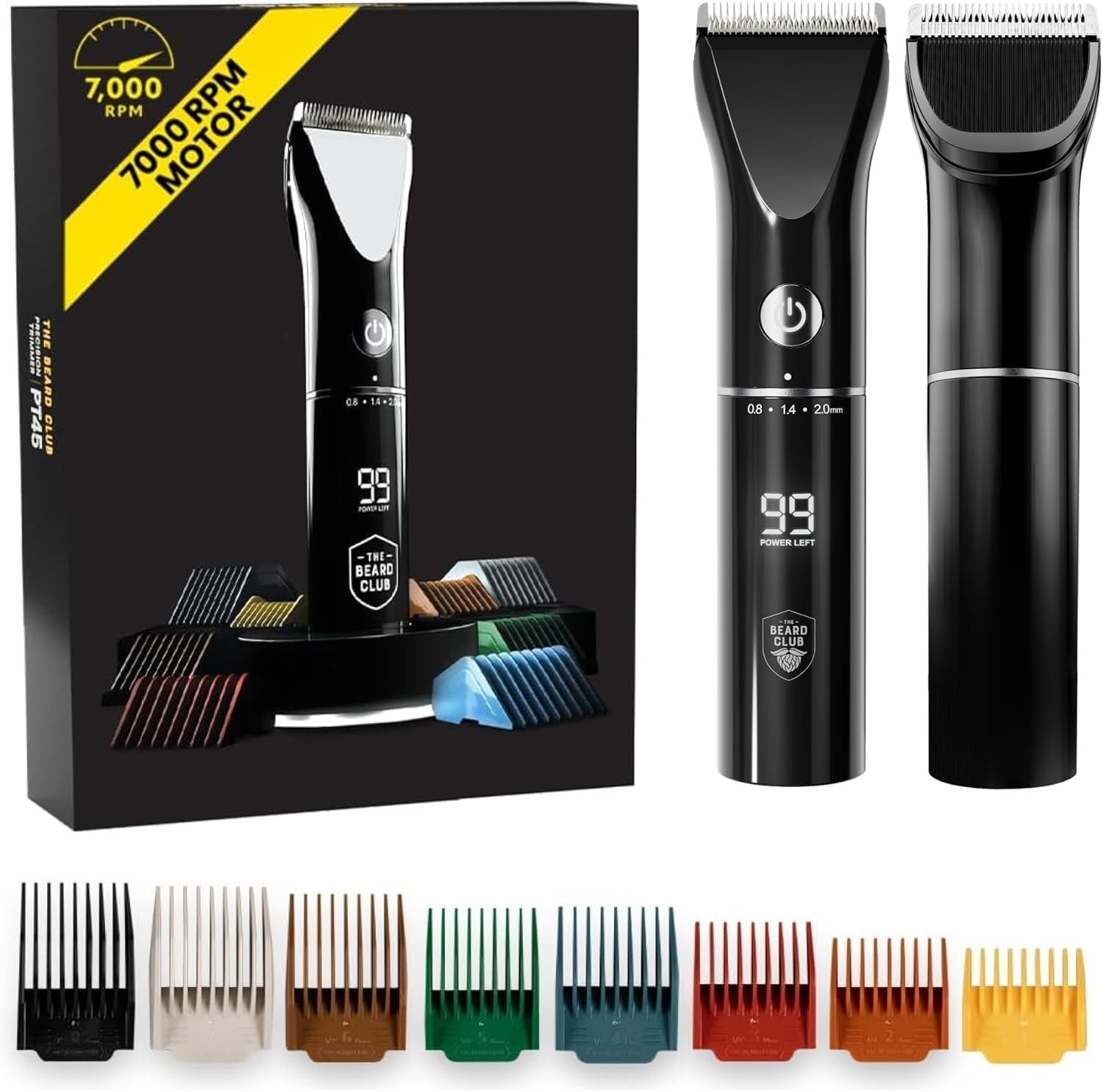 Cordless Electric Beard & Hair Trimmer for Men – 7000 RPM, 8 Color Guides, 45 Le
