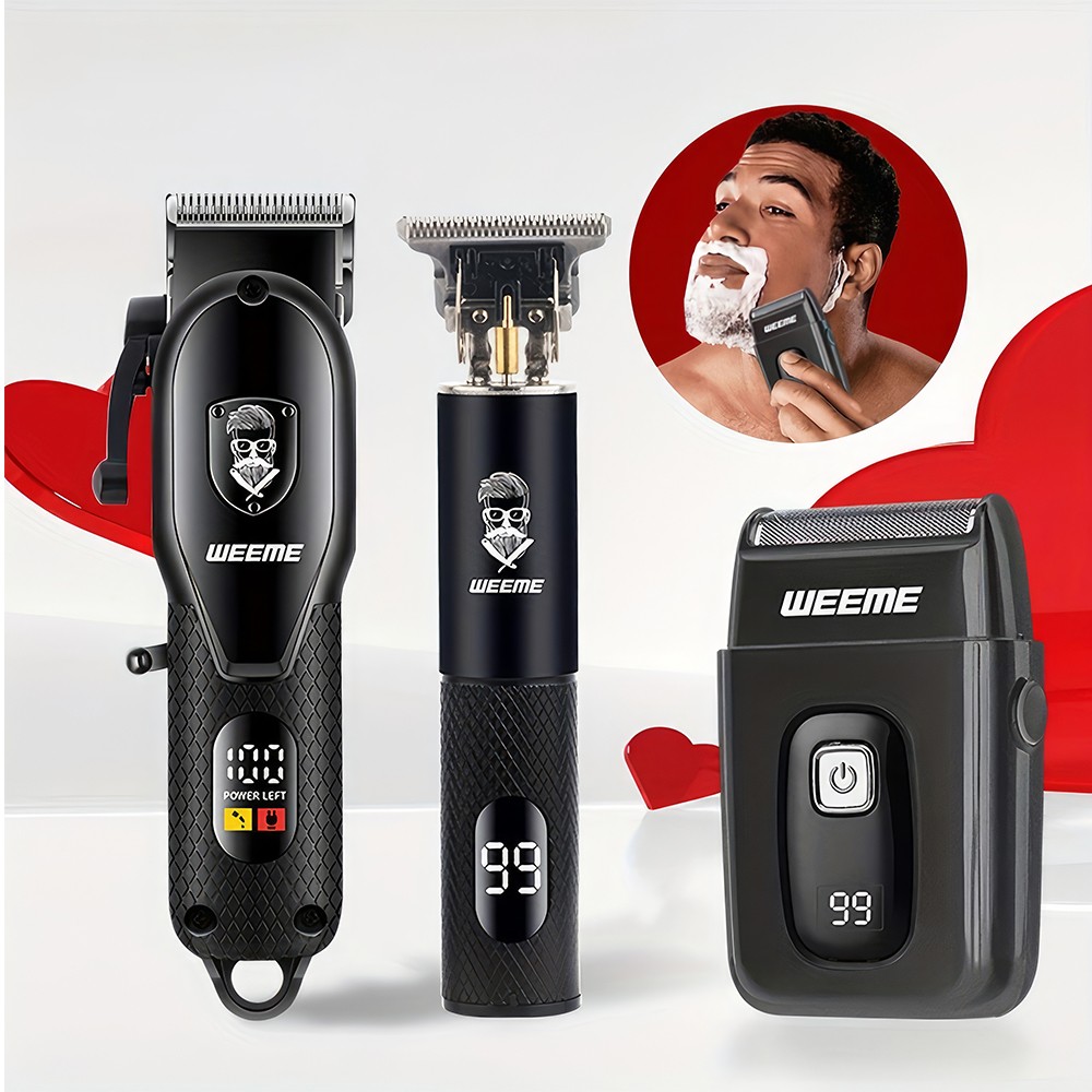WEEME Professional Cordless Hair Clipper Trimmer Set Men Electric Shaver Razor