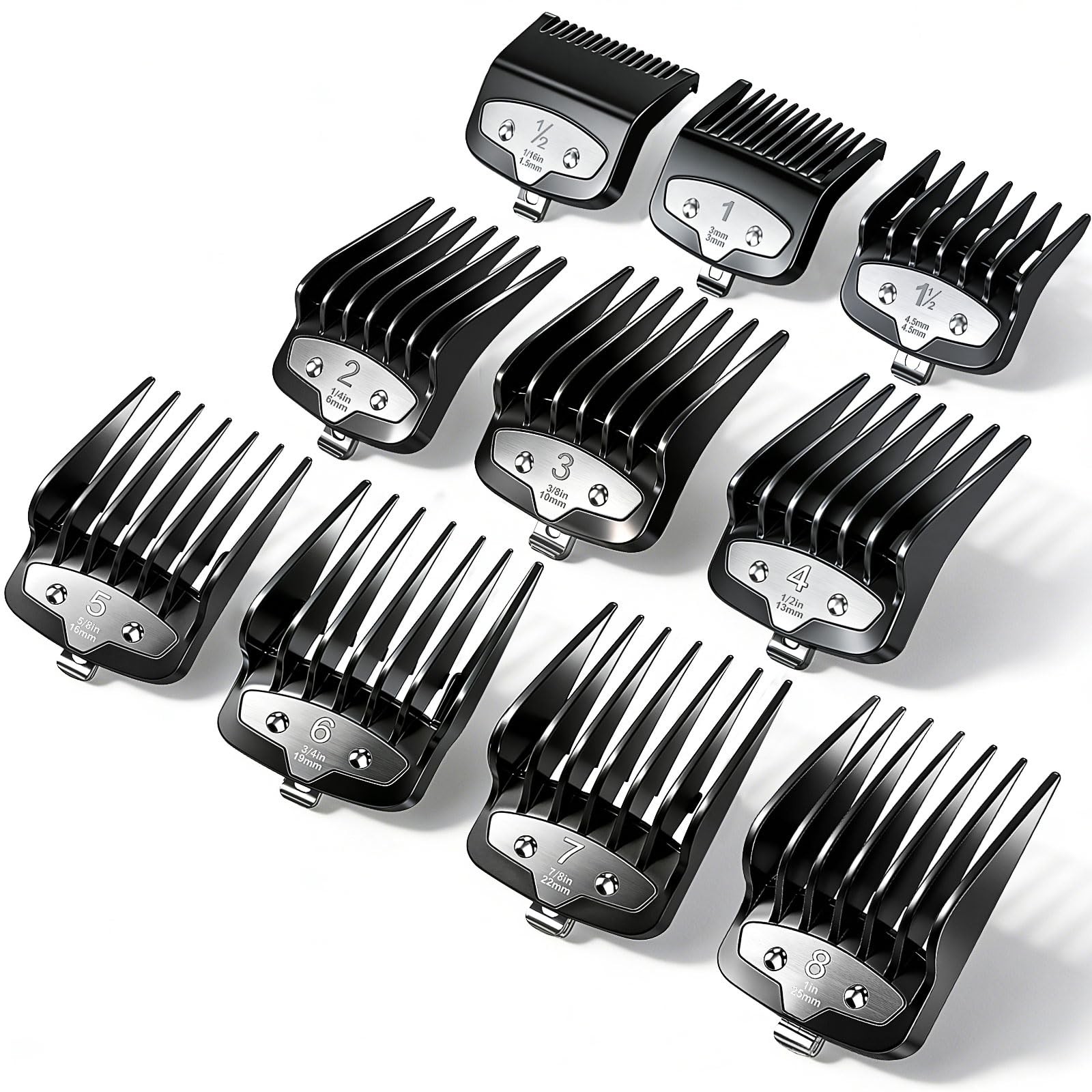 Clipper Guards Set 1/16″ to 1″ 10 Piece Set Black Compatible with Most Wahl
