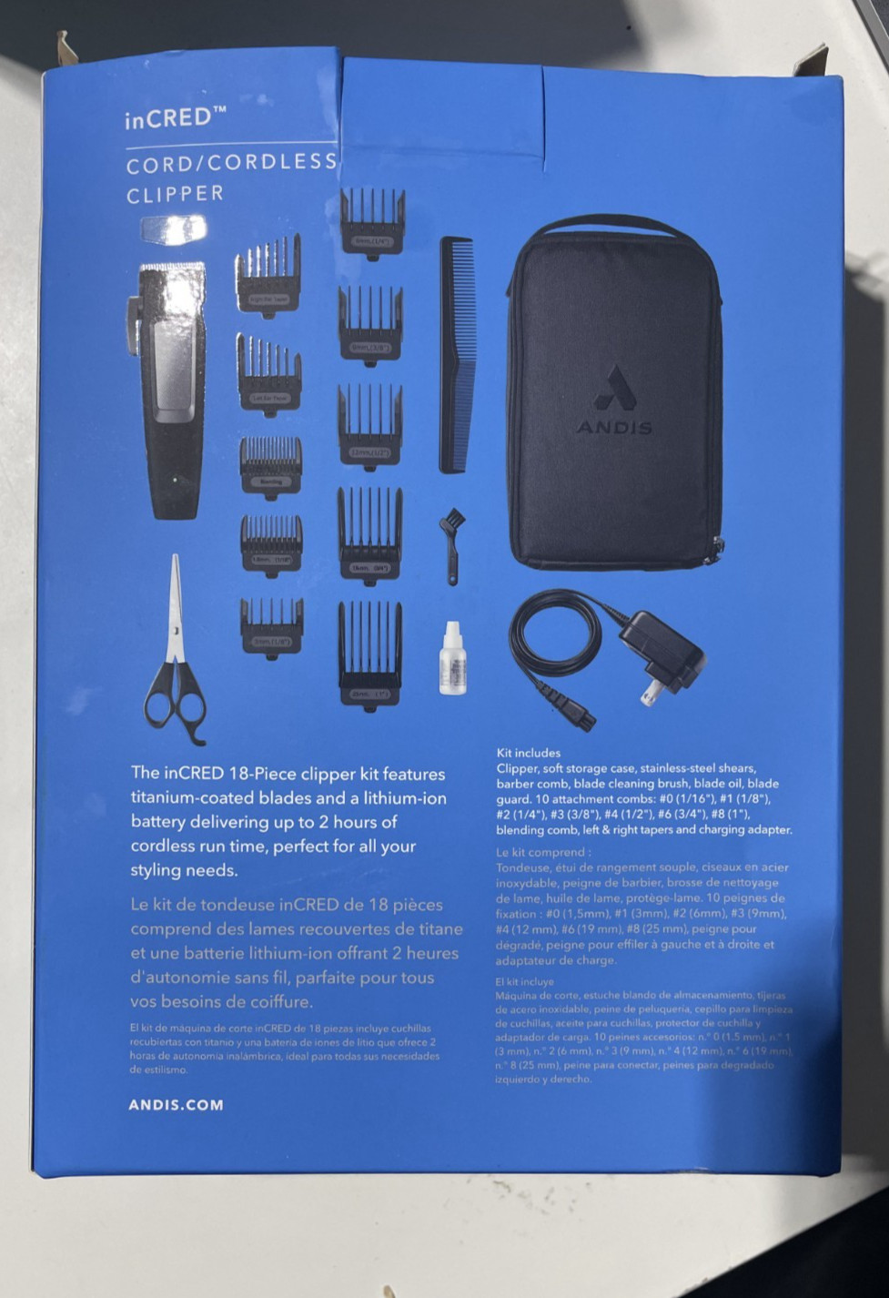 ANDIS inCRED Lithium-Ion Cordless Rechargeable Hair Clipper 18Pc Trimmer Kit NEW