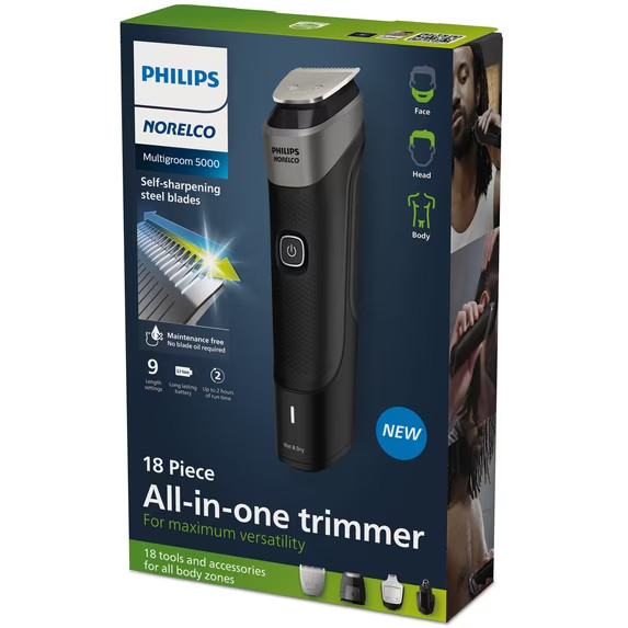 Philips Norelco Multigroom Series 5000 18 Piece, Beard Face, Hair, Body and Inti