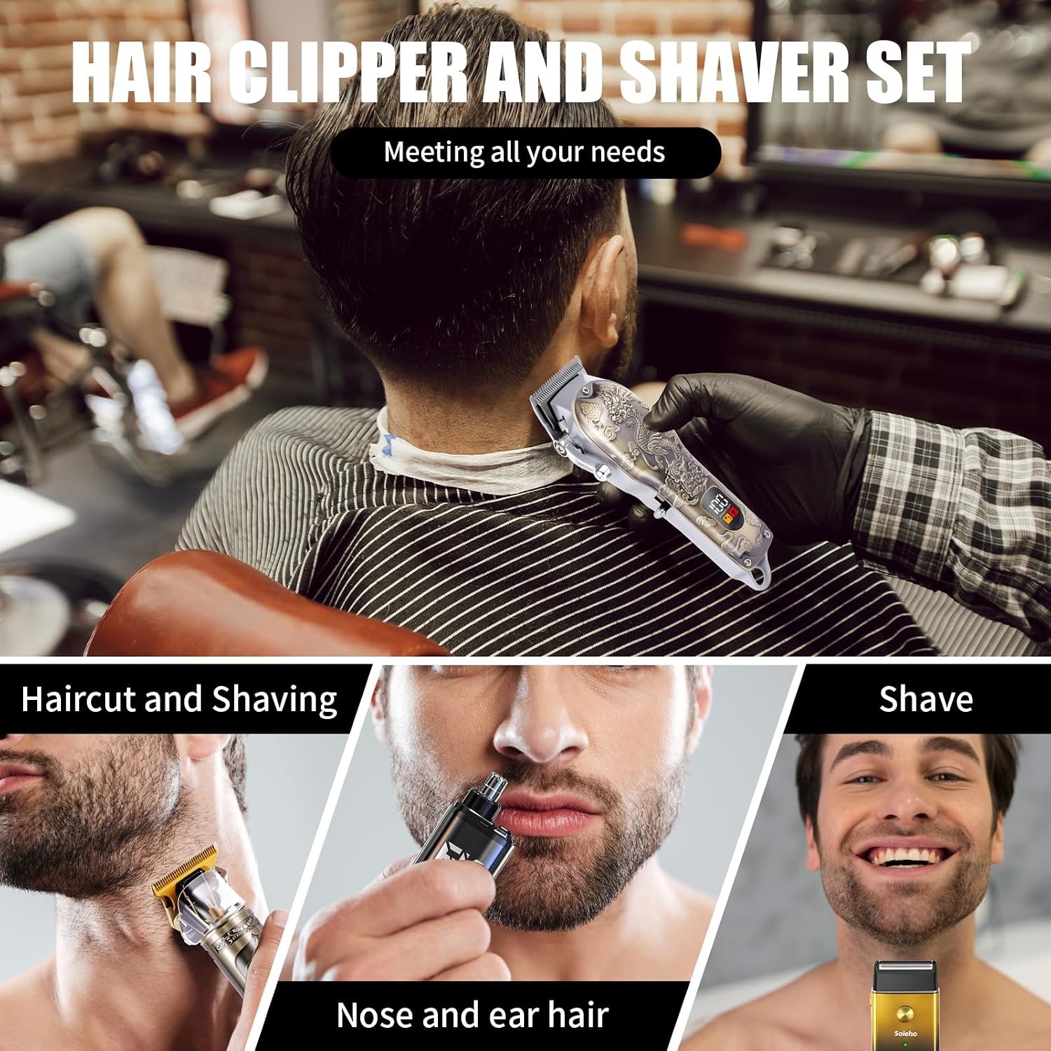 4-in-1 Men’s Hair Clipper Kit: Cordless, T-Blade Trimmer, Shaver, Nose