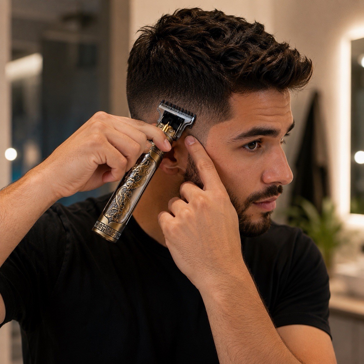 T9 Hair & Face Trimmer T-Blade Cordless Rechargeable USB, 1.5-4mm Gold