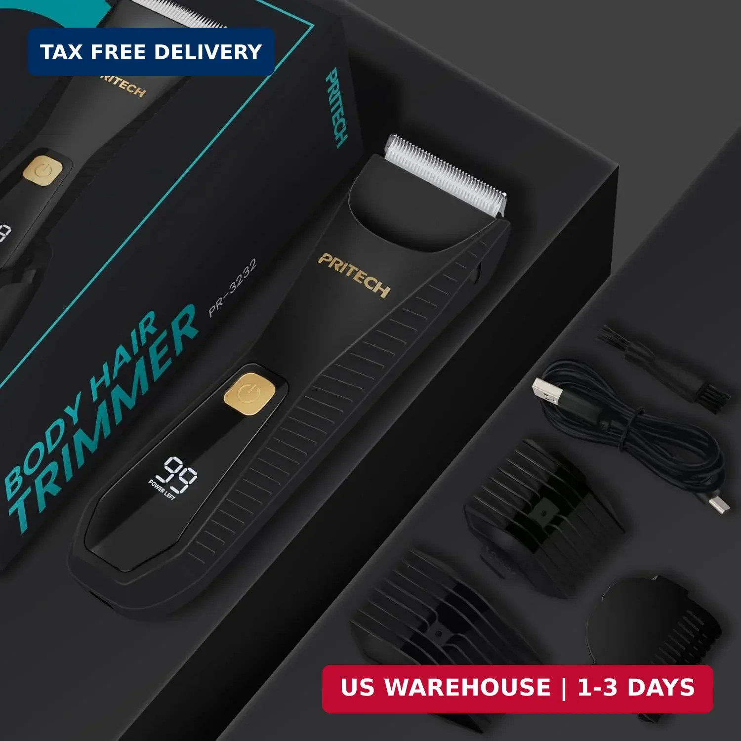 PRITECH Manscape Body Hair Trimmer – Waterproof Pubic Hair Ball Trimmer, Ceramic