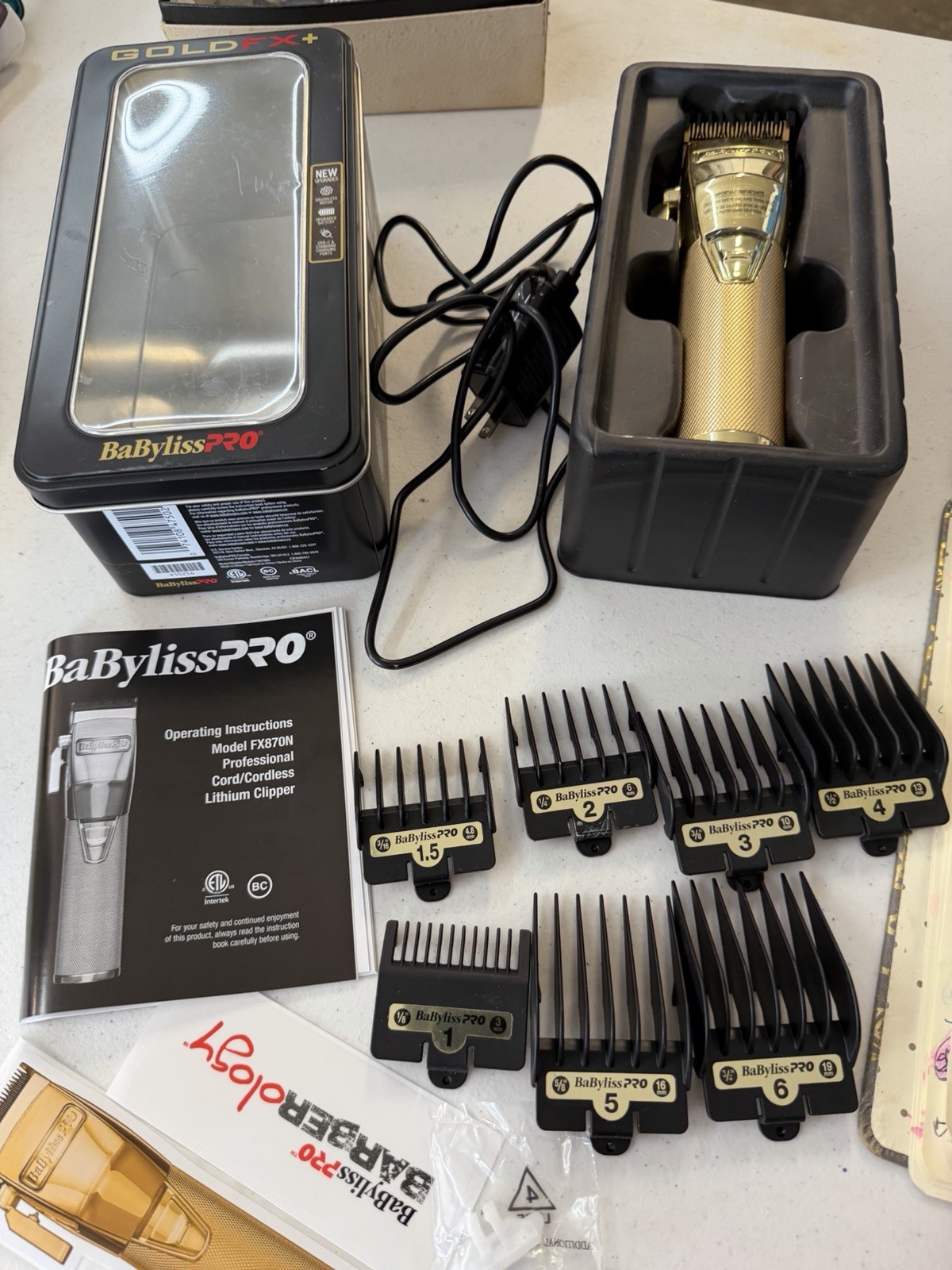 BabylissPro FX870G Cordless Lithium-Ion Adjustable Clipper – Gold – Works GREAT
