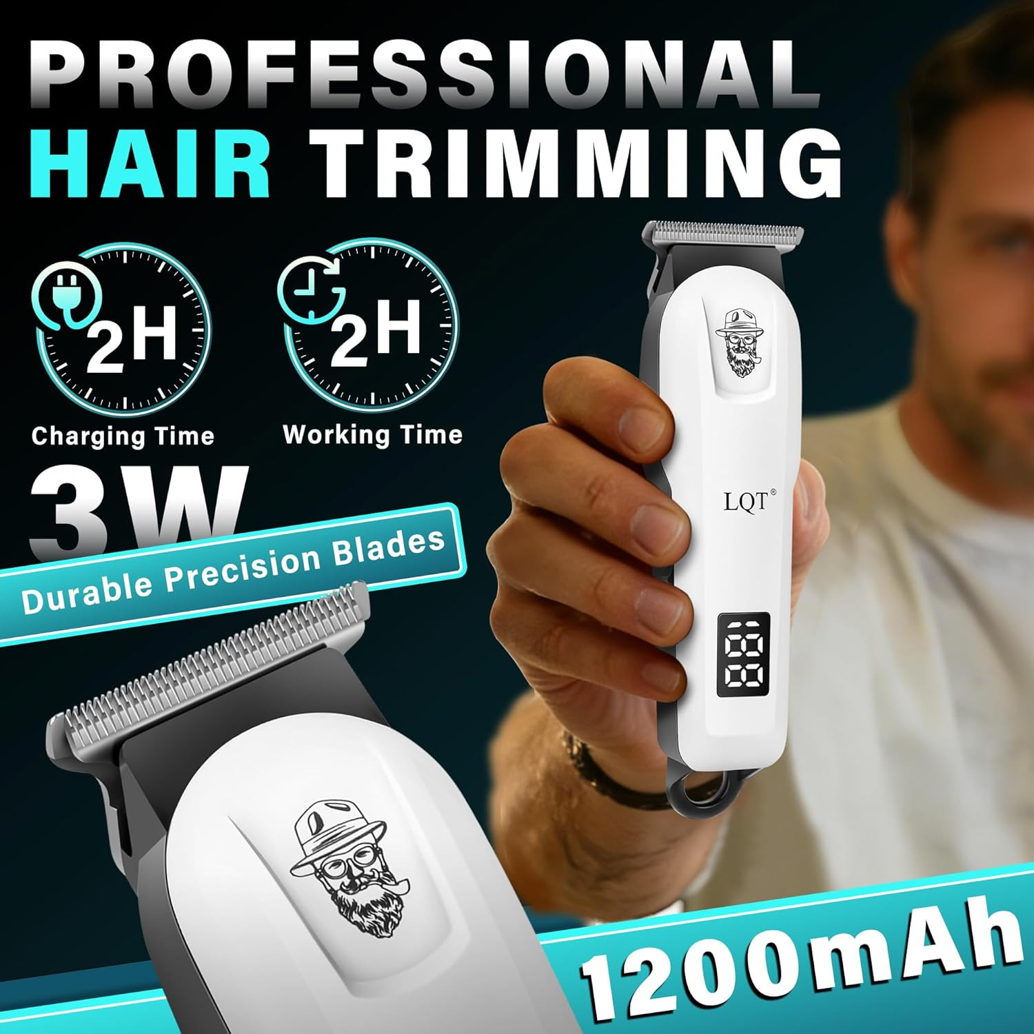 Hair Clippers for Men Rechargeable Cordless Beard Trimmer & Electric Shaver, Hai