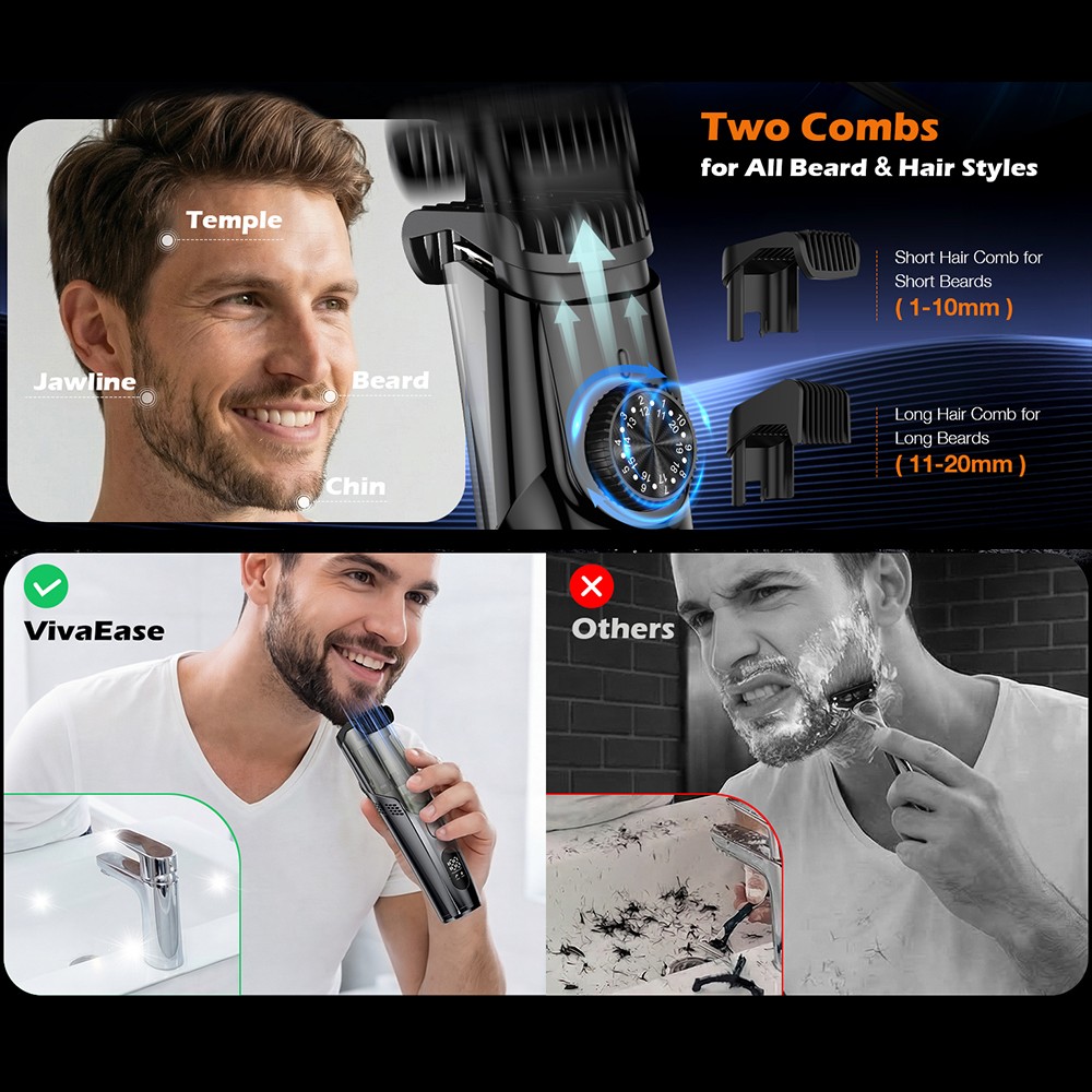 Vacuum Beard Trimmer for Men with 20 Length and Styles Adjustable Rechargeable