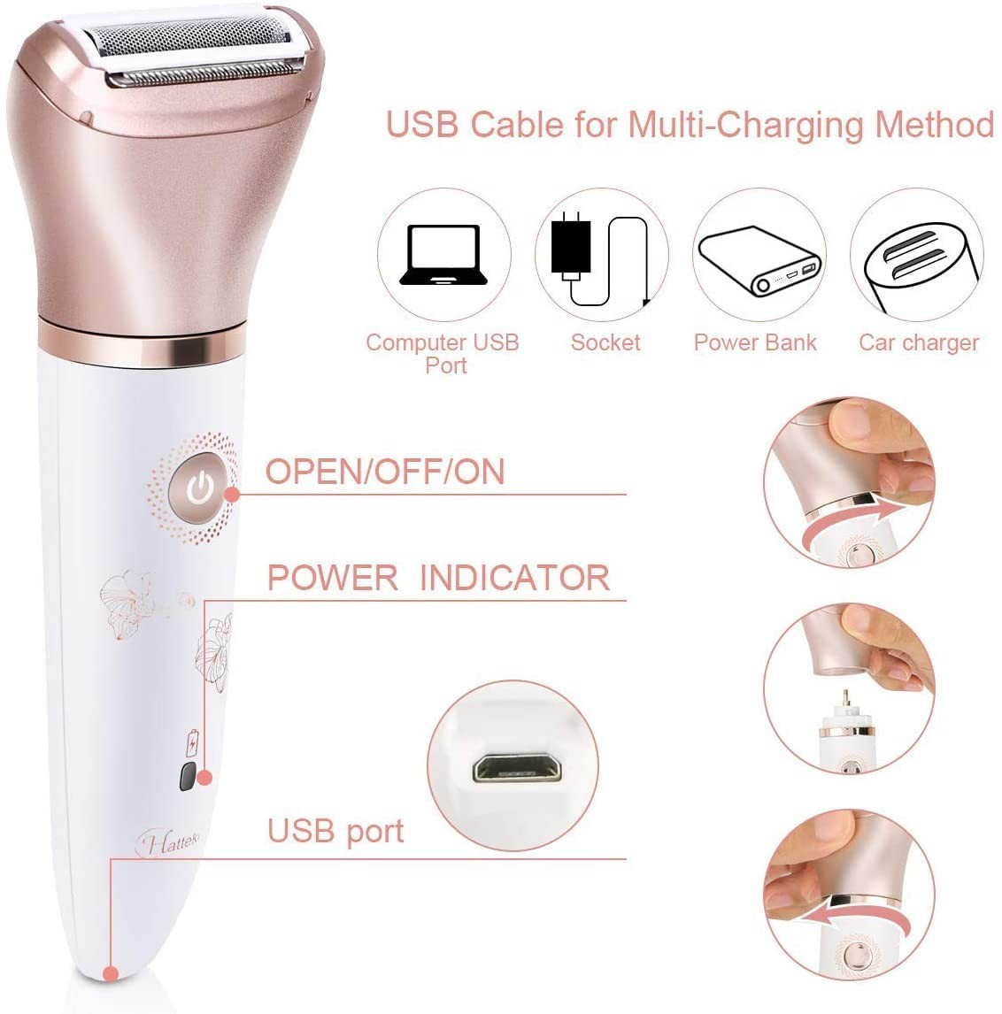 Hatteker Electric Razor For Women,RSCW-2018,Rose Gold,