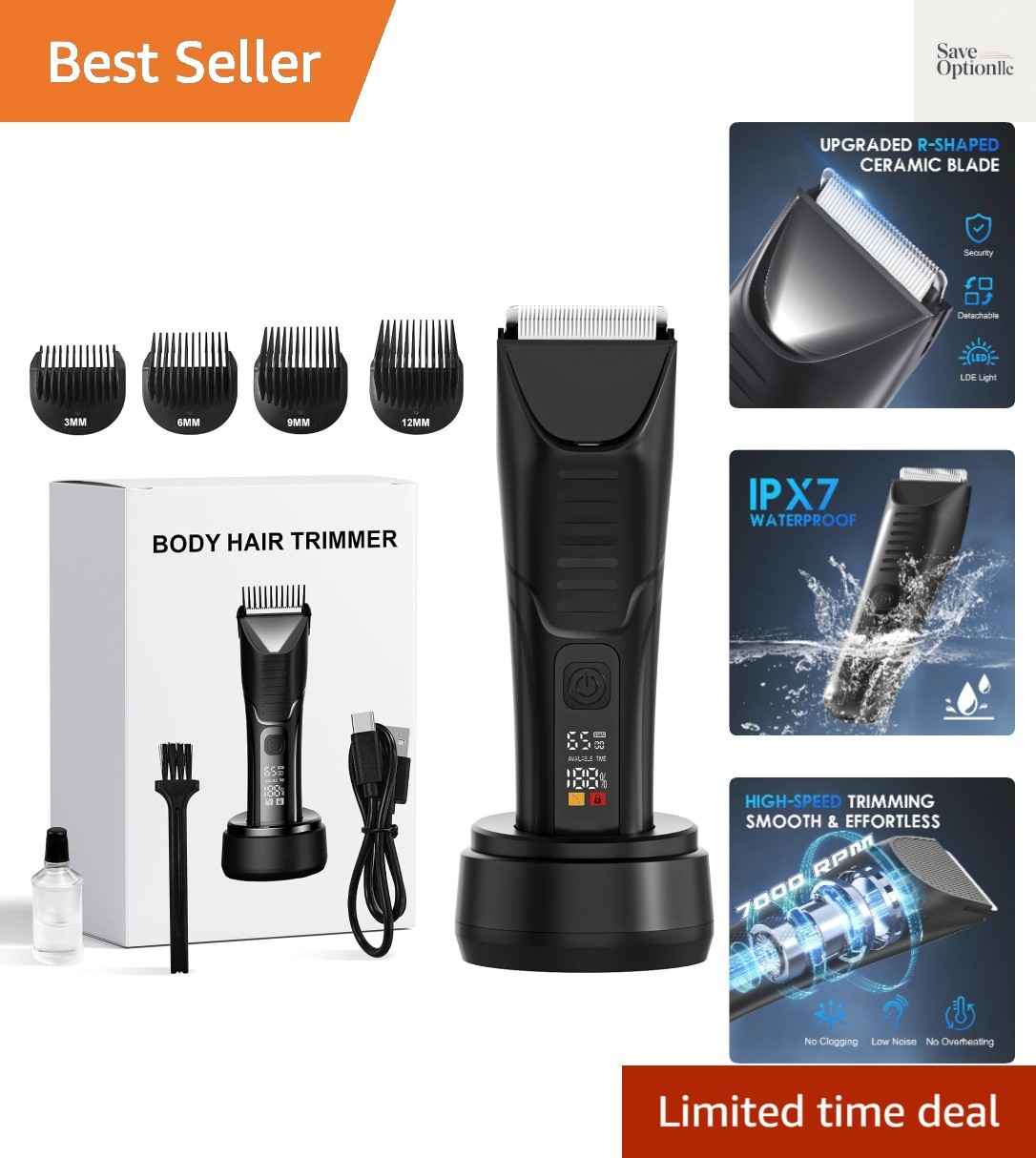 Electric Body Hair Trimmer – Waterproof Trimmer for Men with LED Light, Wet/D…