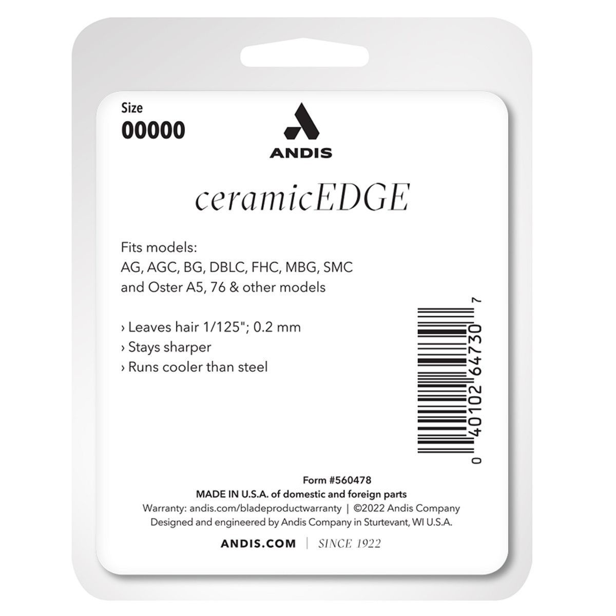 ANDIS CERAMIC EDGE STYLIST BARBER 00000 Blade*Fit Excel,Supra,BGR,76,97 Clipper