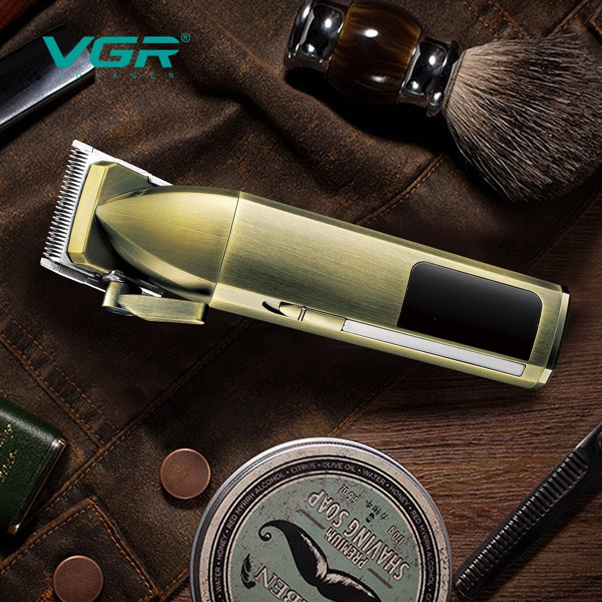 VGR V-688 Cordless Hair Clipper Digital Display 300-Minute Runtime Gold Groomer