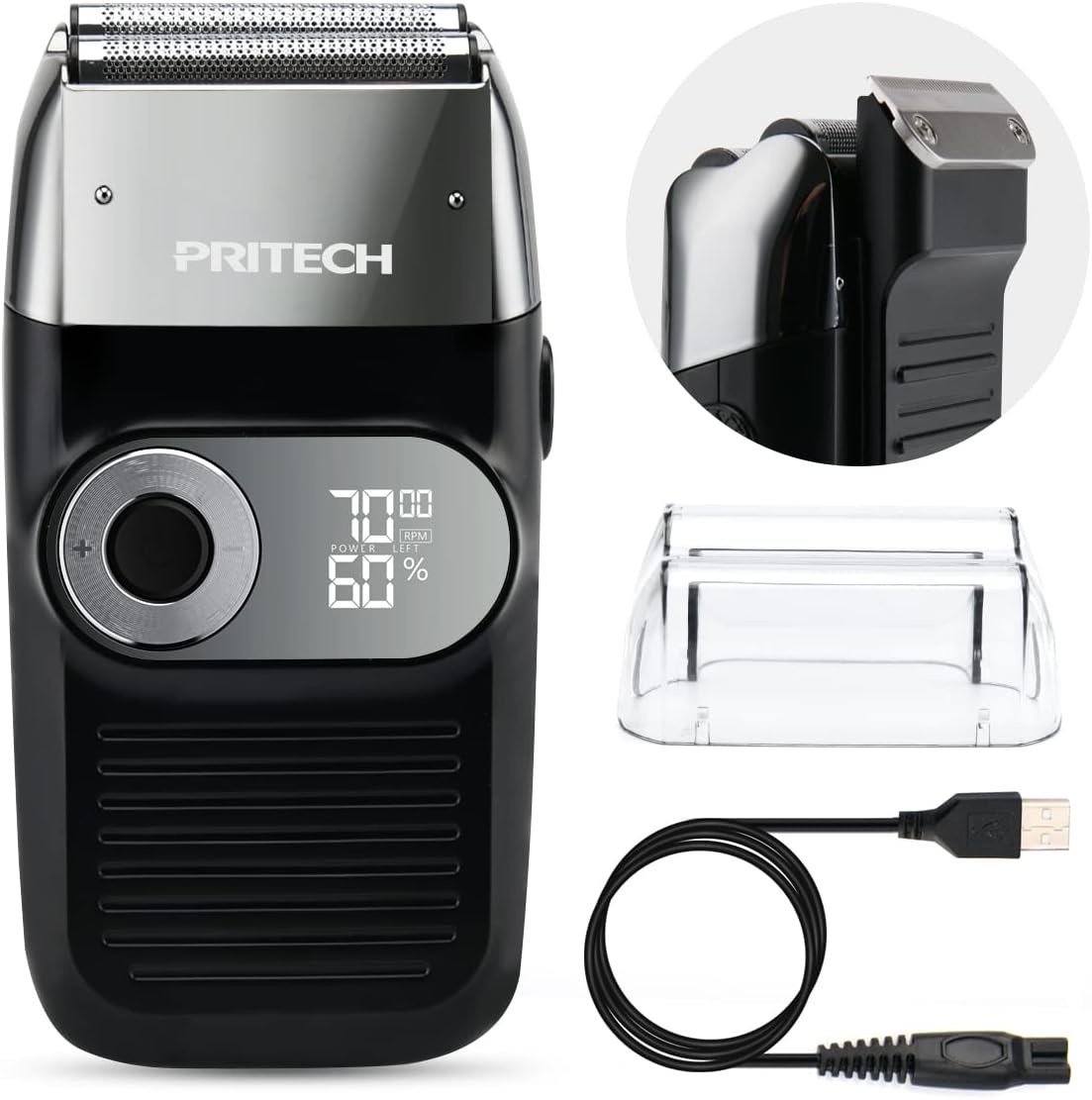 PRITECH 2-in-1 Bald Head Shaver & Trimmer, Cordless, 120-Min Runtime