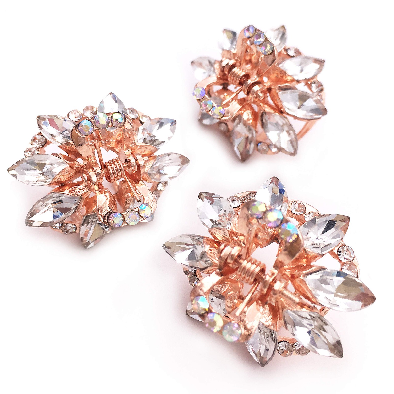 3PCS Crystal Rhinestone Rose Gold Tone Small 3 Count (Pack of 1),