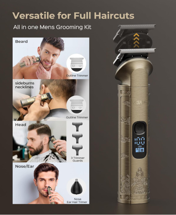 Set Barbería Inalámbrico para Hombre con 4 Velocidades y LED Digital