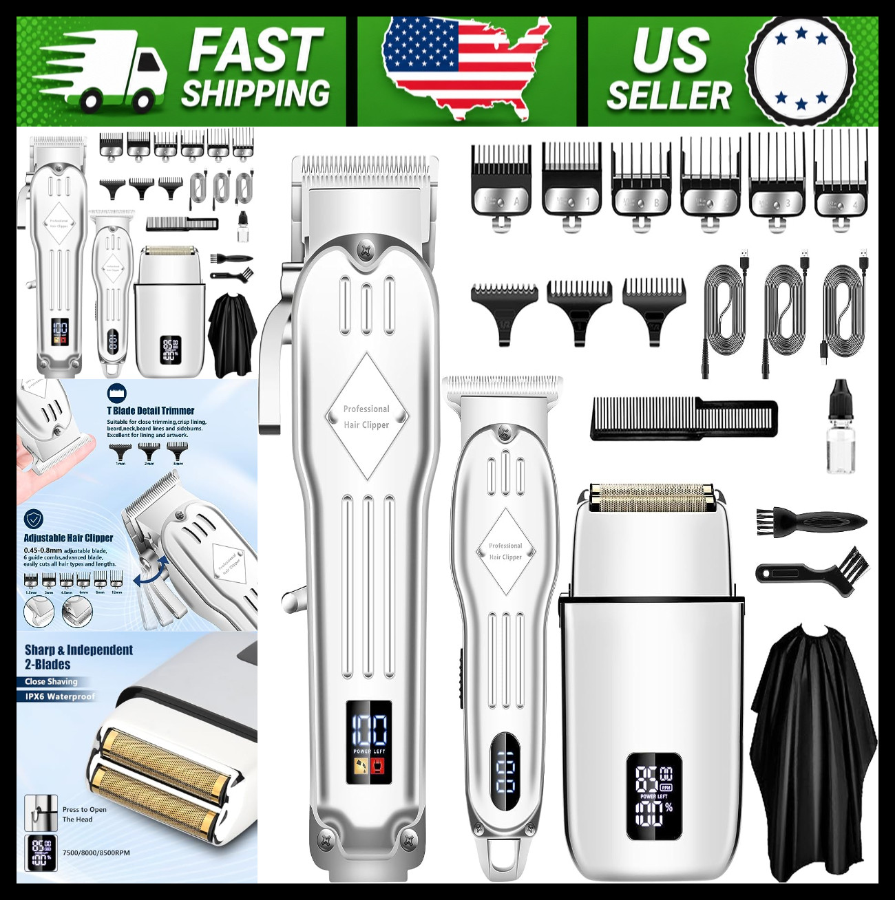 SUNNOW Men’s Cordless Hair Clippers, Beard Trimmer & Foil Shaver Kit, Waterproof