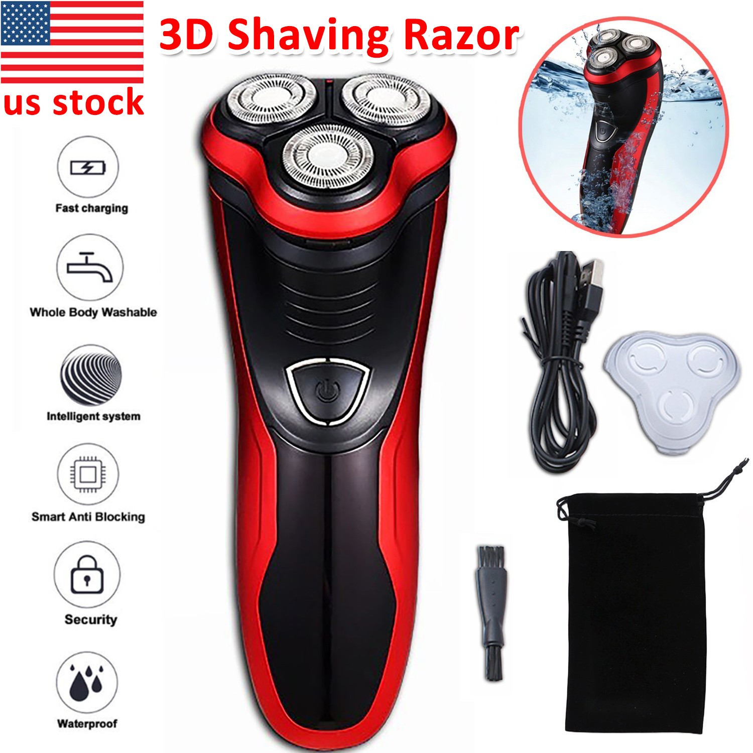 Men Razor Rotary Waterproof Electric Shaver Wet Dry Trimmer 3D Shaving Cordless